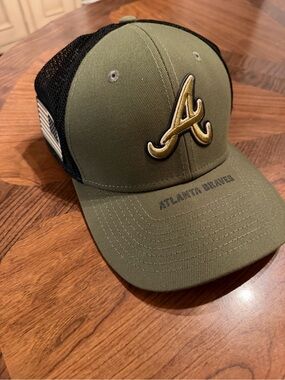 Atlanta Braves Olive Green Army Military Trucker Cap